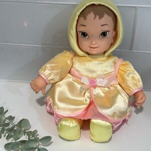 Disney Belle Princess Doll Soft Yellow Velour Plush Baby Pink Satin 11" w Sound